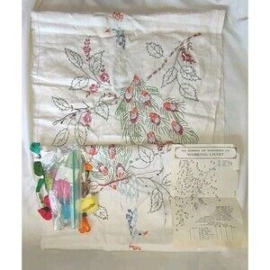 50" X 15" Unfinished Peacock Needlepoint Table Runner Scarf Linen Vintage